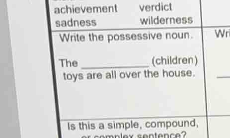 achievement verdict sadness wilderness write the possessive noun. the _…