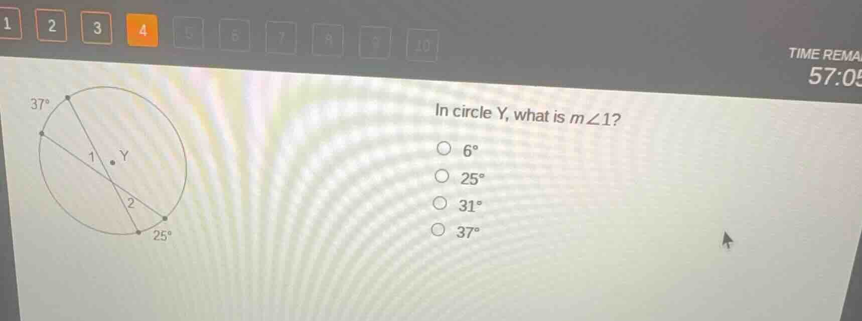 in circle y, what is ( mangle 1 )? ( 6^circ ) ( 25^circ ) ( 31^circ ) (…