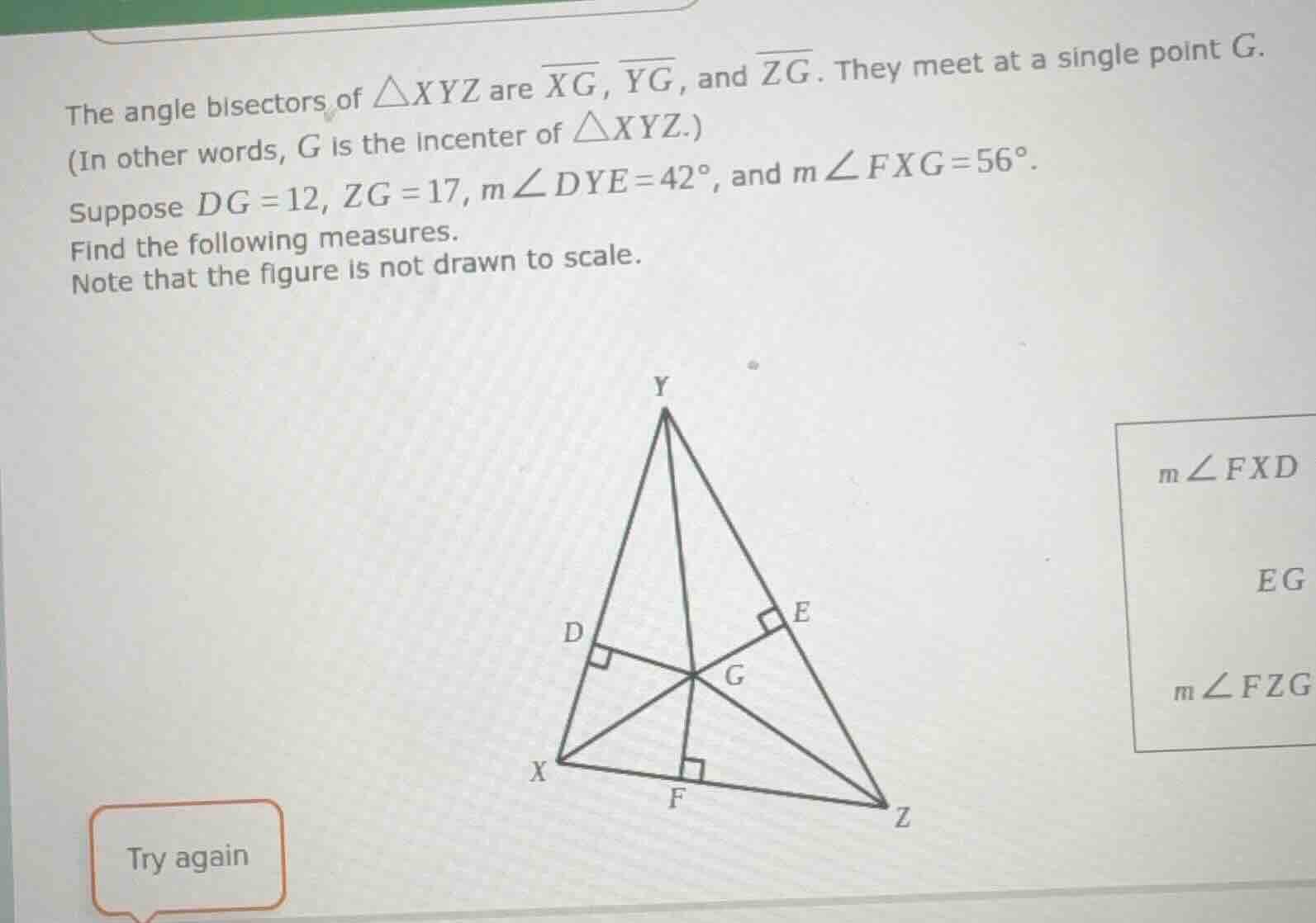 the angle bisectors of $\\triangle xyz$ are $\\overline{xg}$, $\\overli…
