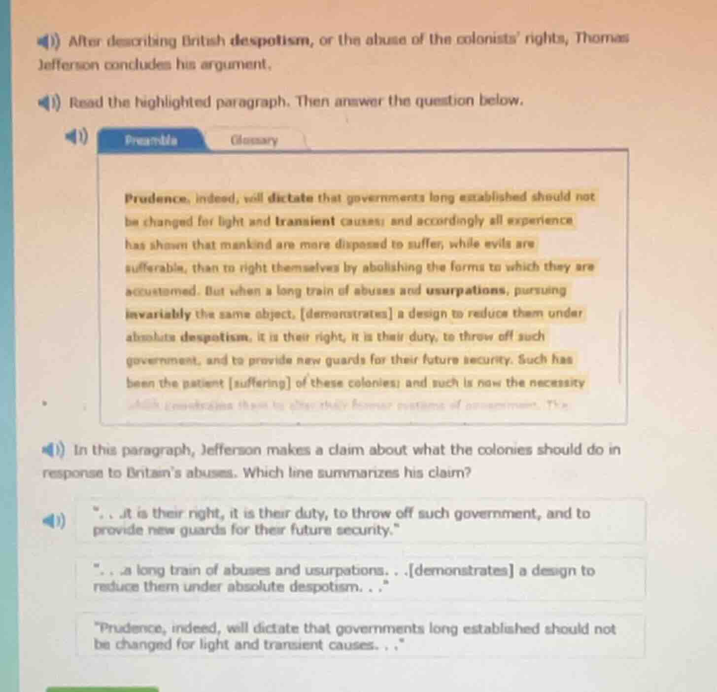 after describing british despotism, or the abuse of the colonists’ righ…