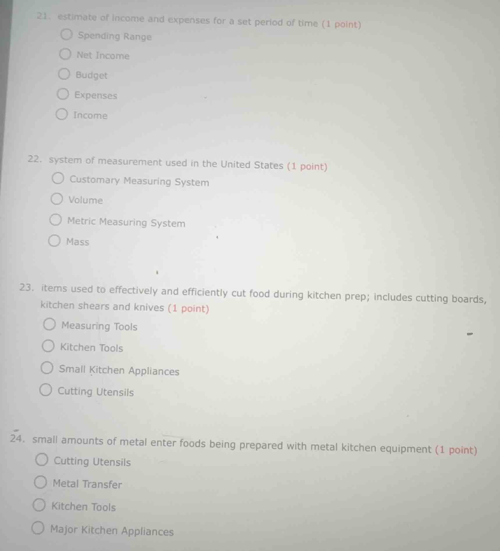 21. estimate of income and expenses for a set period of time (1 point) …