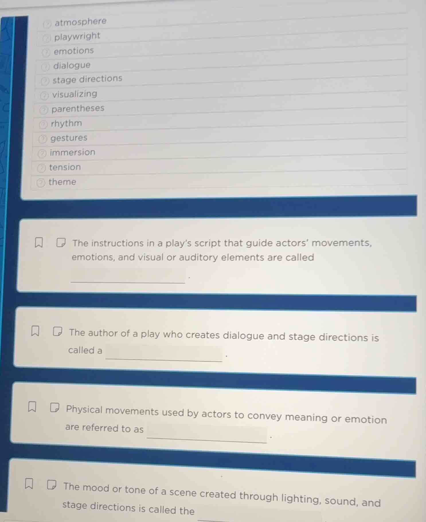 atmosphere playwright emotions dialogue stage directions visualizing pa…