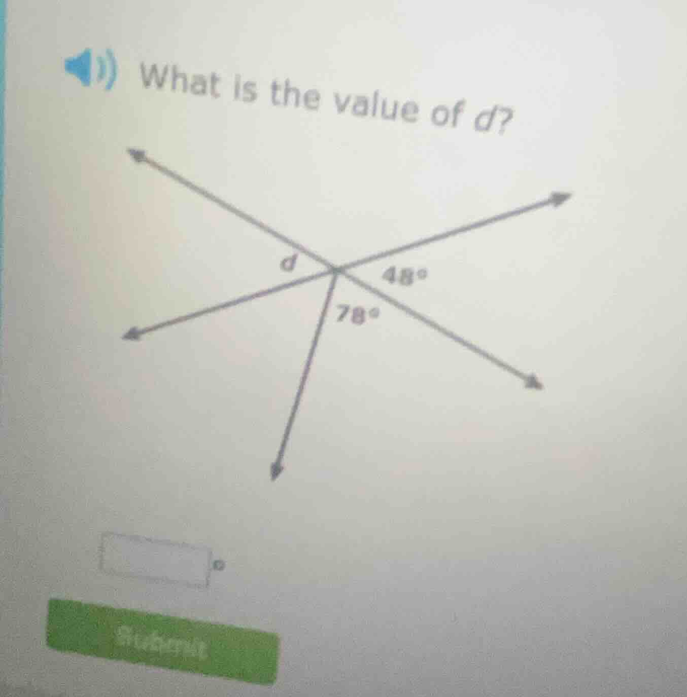 what is the value of d? (with an image of intersecting lines showing an…