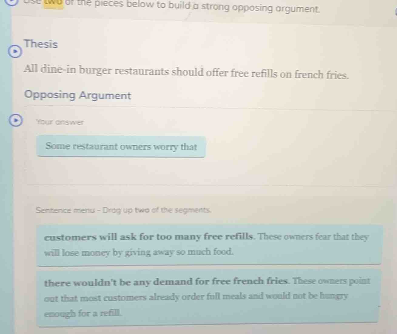 use two of the pieces below to build a strong opposing argument. thesis…