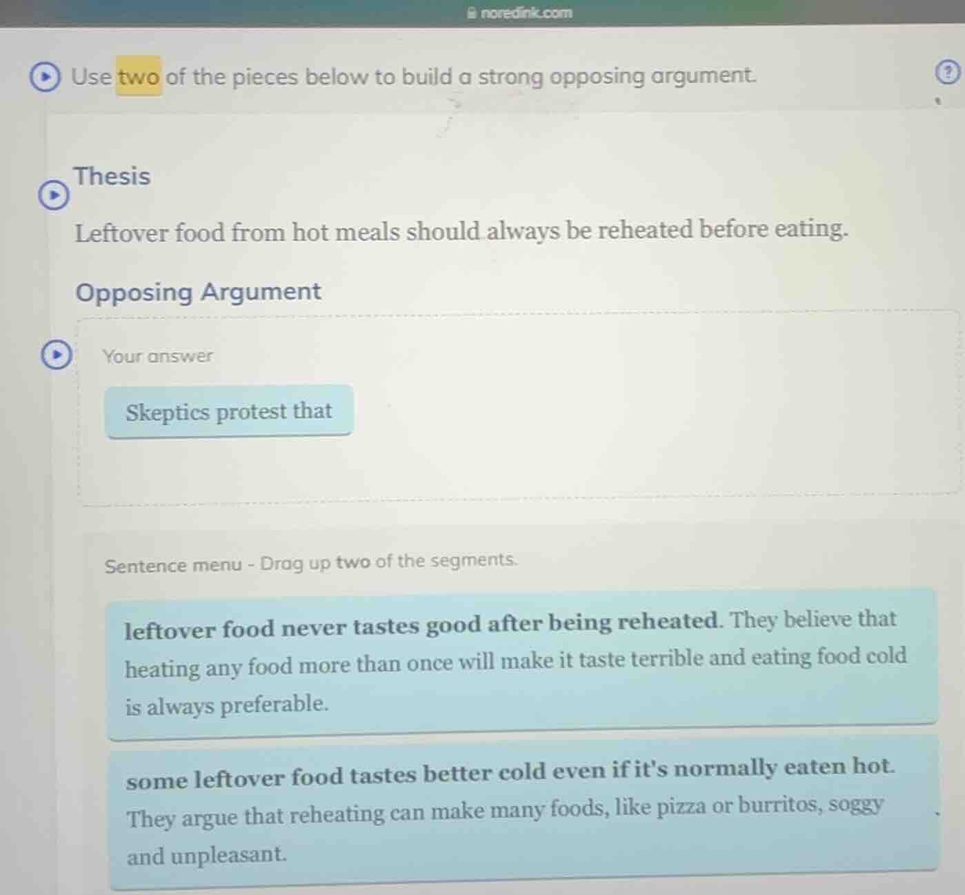 use two of the pieces below to build a strong opposing argument. thesis…