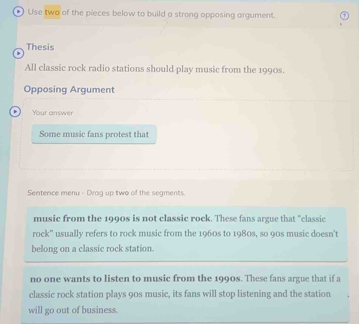use two of the pieces below to build a strong opposing argument. thesis…
