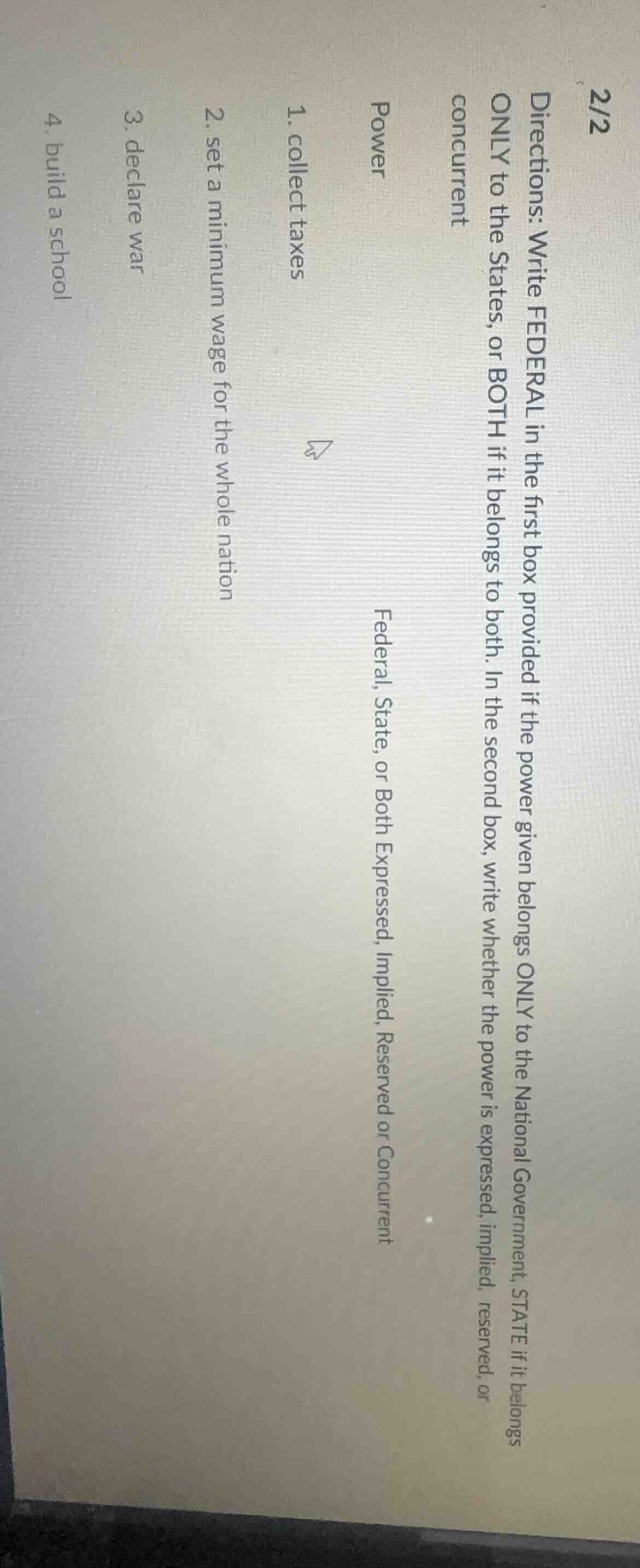 2/2 directions: write federal in the first box provided if the power be…
