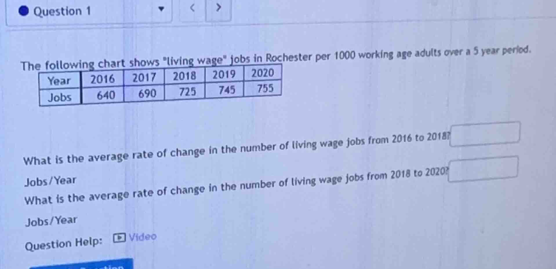 question 1 the following chart shows \living wage\ jobs in rochester pe…