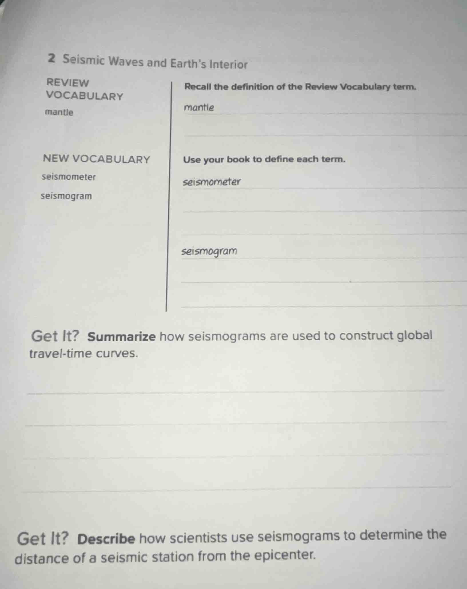 2 seismic waves and earth’s interior review vocabulary mantle recall th…