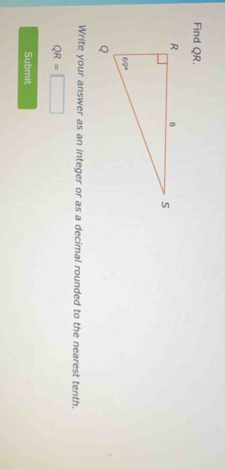 find qr. write your answer as an integer or as a decimal rounded to the…