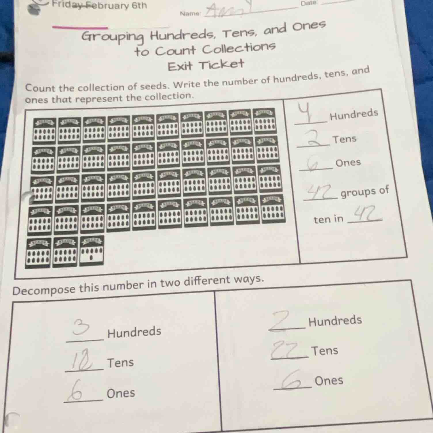 friday february 6th name date grouping hundreds, tens, and ones to coun…