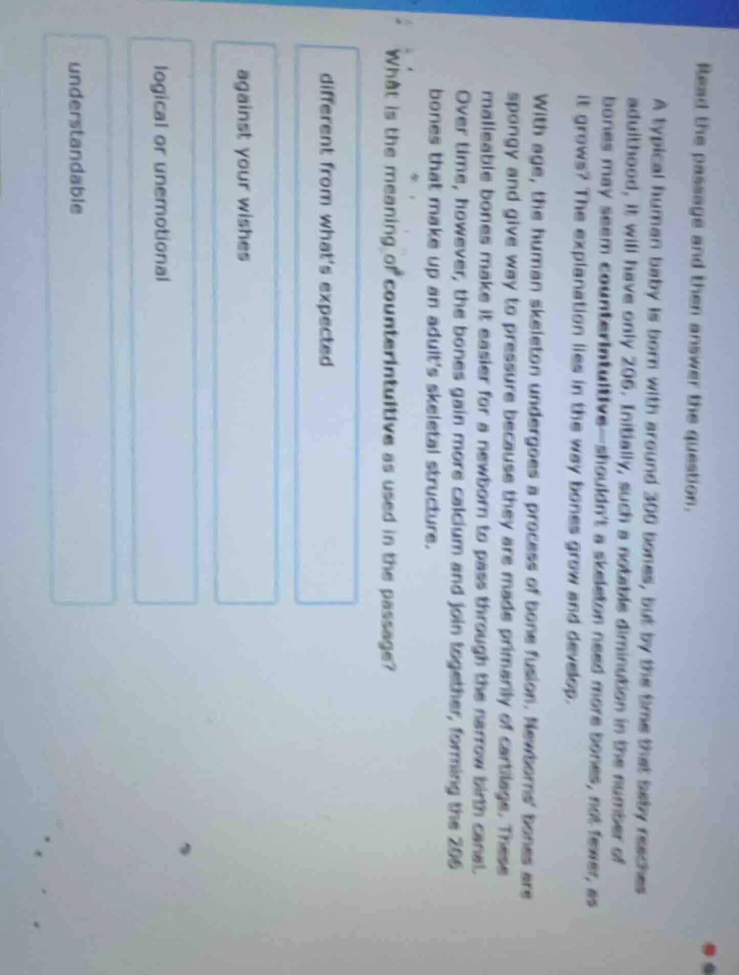 read the passage and then answer the question. a typical human baby is …