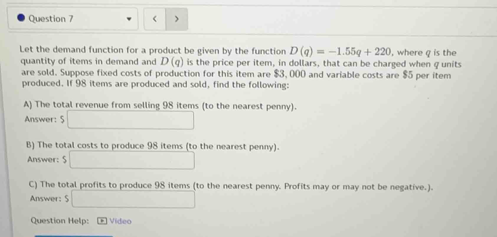 question 7 let the demand function for a product be given by the functi…
