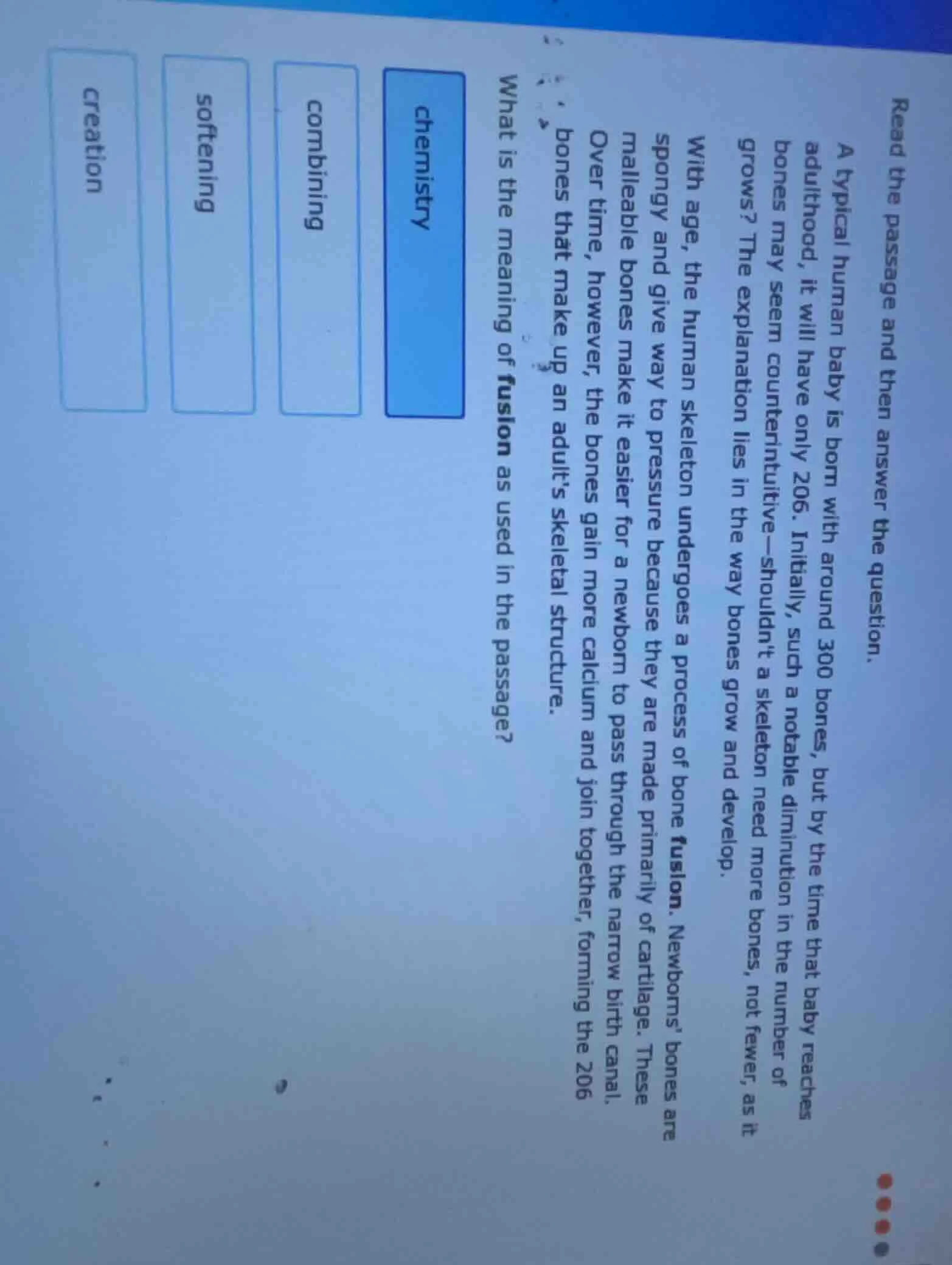 read the passage and then answer the question. a typical human baby is …