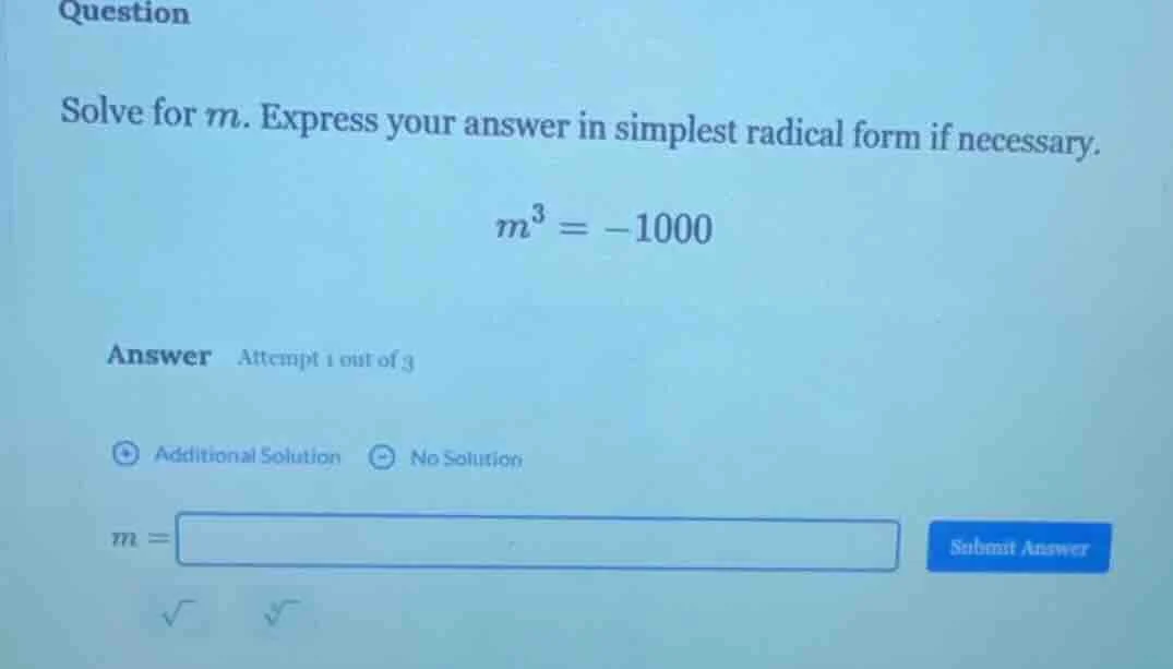 question solve for m. express your answer in simplest radical form if n…