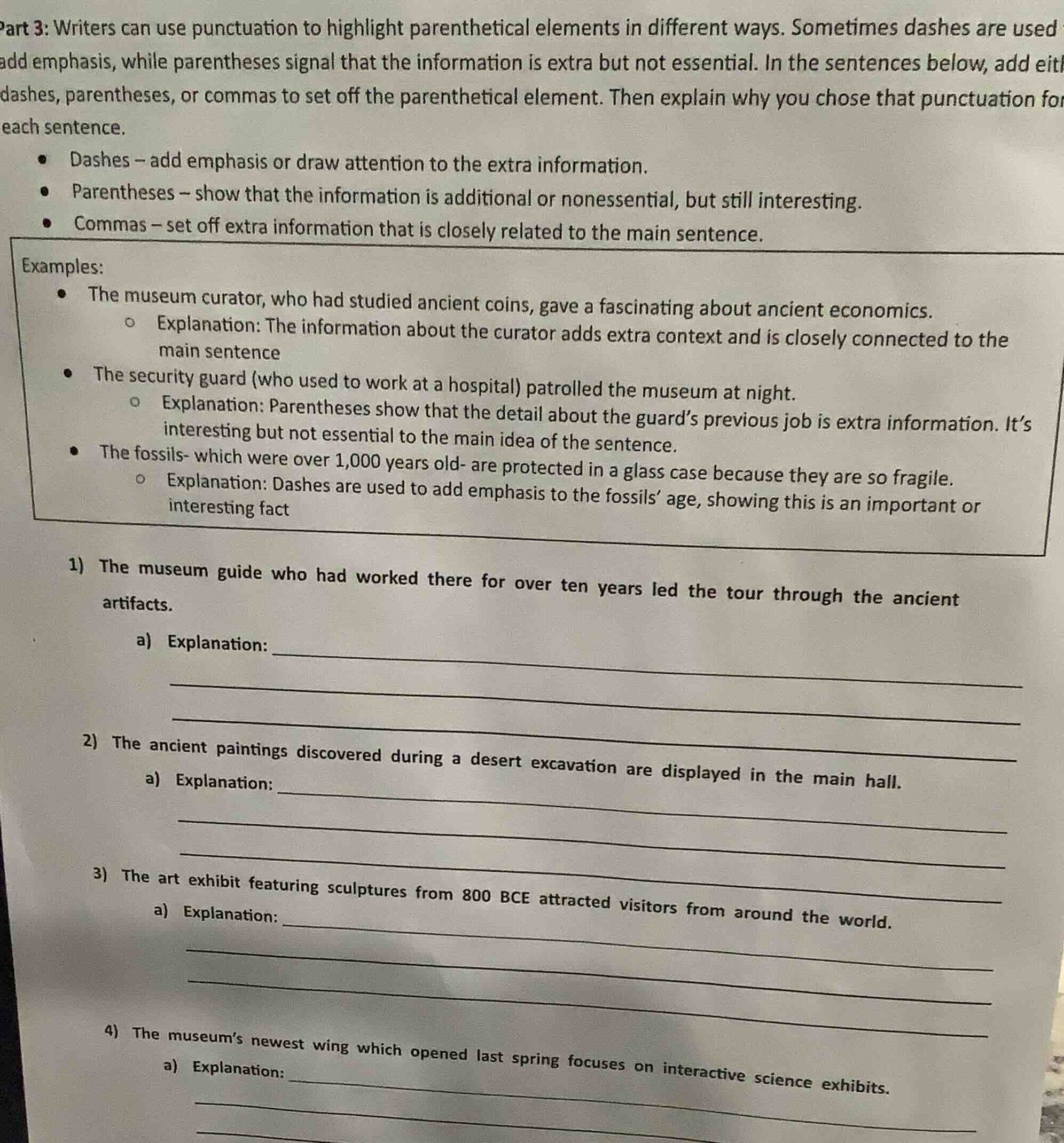 part 3: writers can use punctuation to highlight parenthetical elements…
