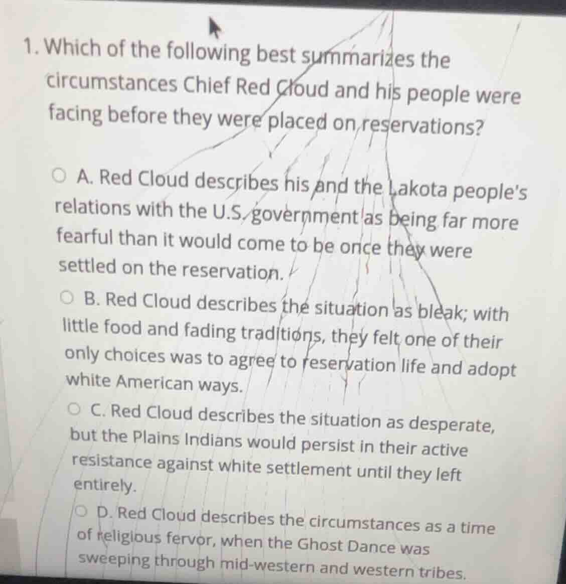 1. which of the following best summarizes the circumstances chief red c…