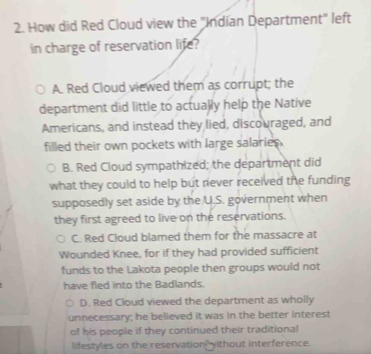 2. how did red cloud view the \indian department\ left in charge of res…