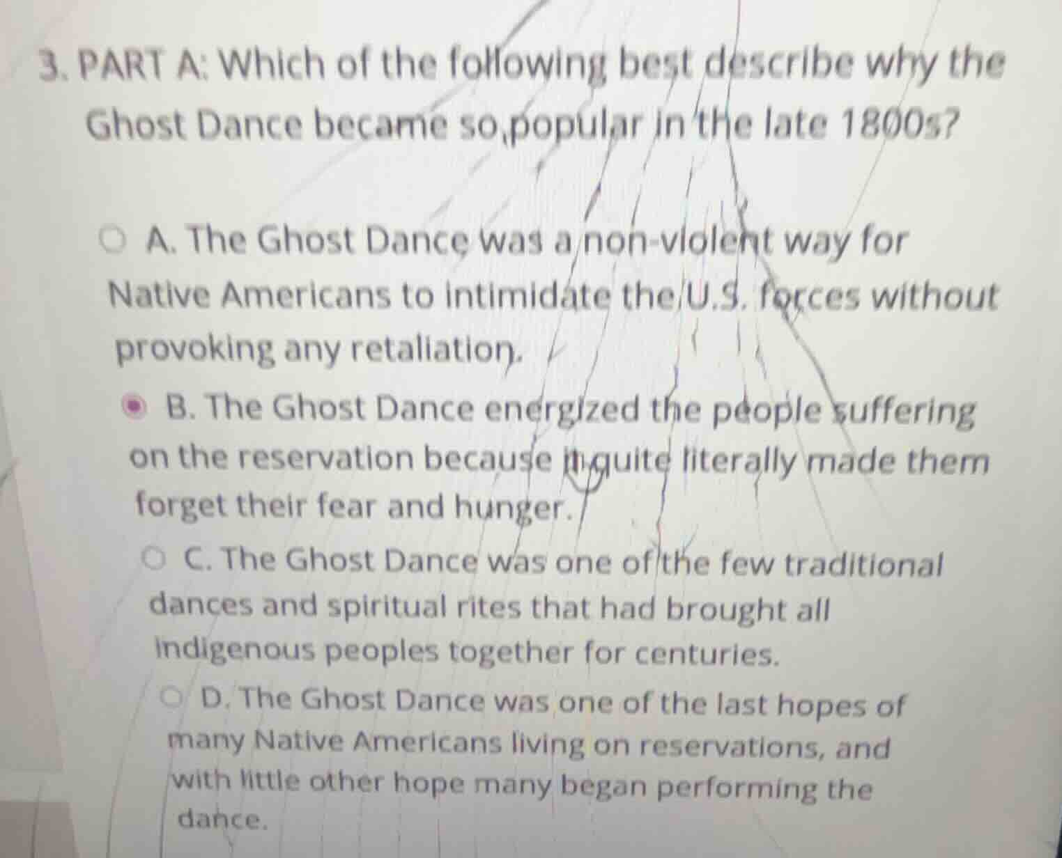 3. part a: which of the following best describe why the ghost dance bec…