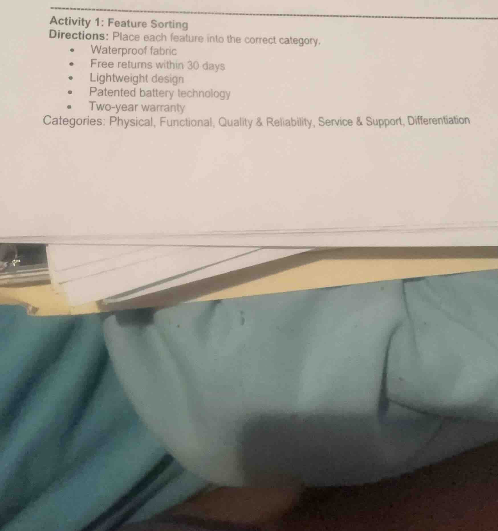 activity 1: feature sorting directions: place each feature into the cor…