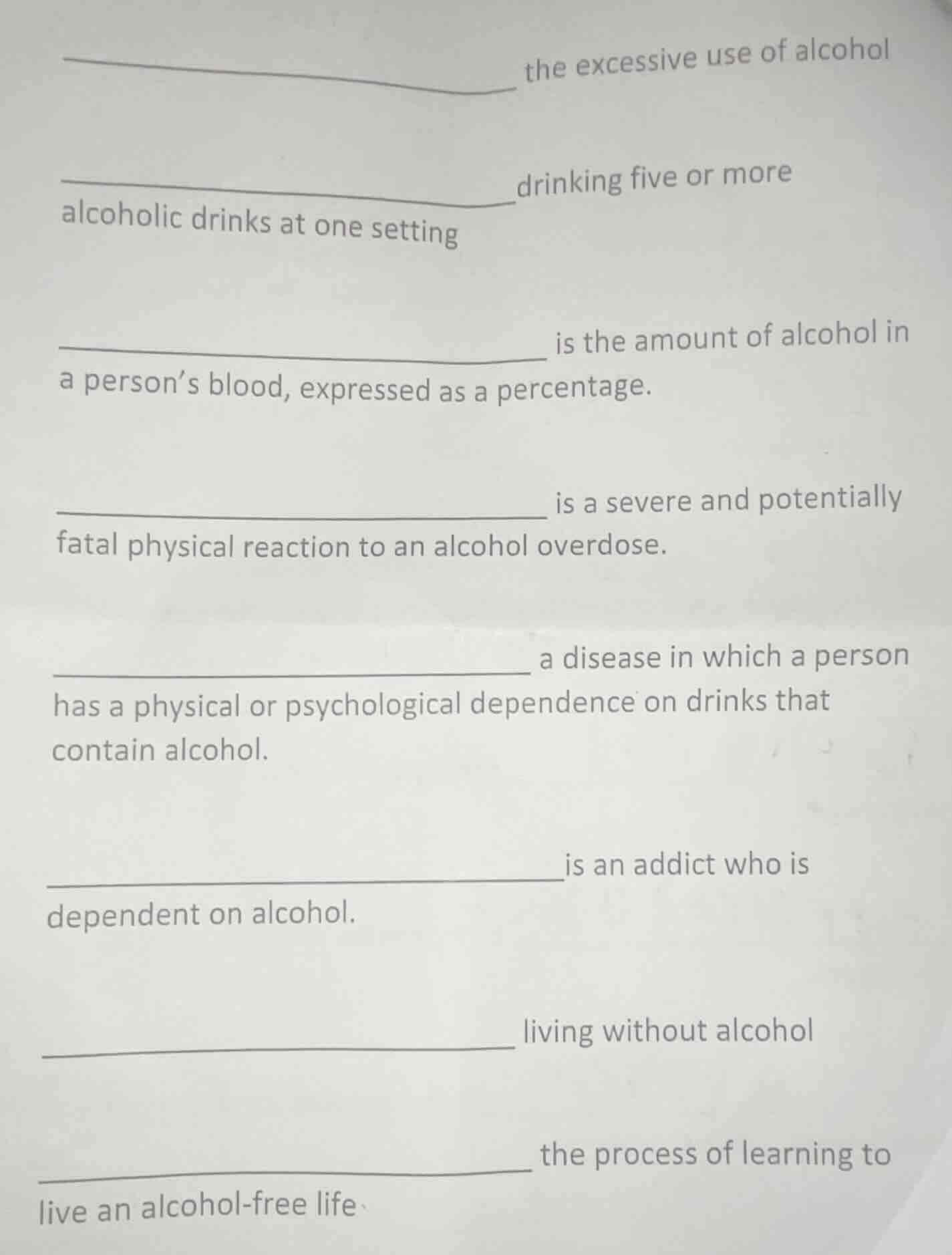 ______ the excessive use of alcohol ______ drinking five or more alcoho…