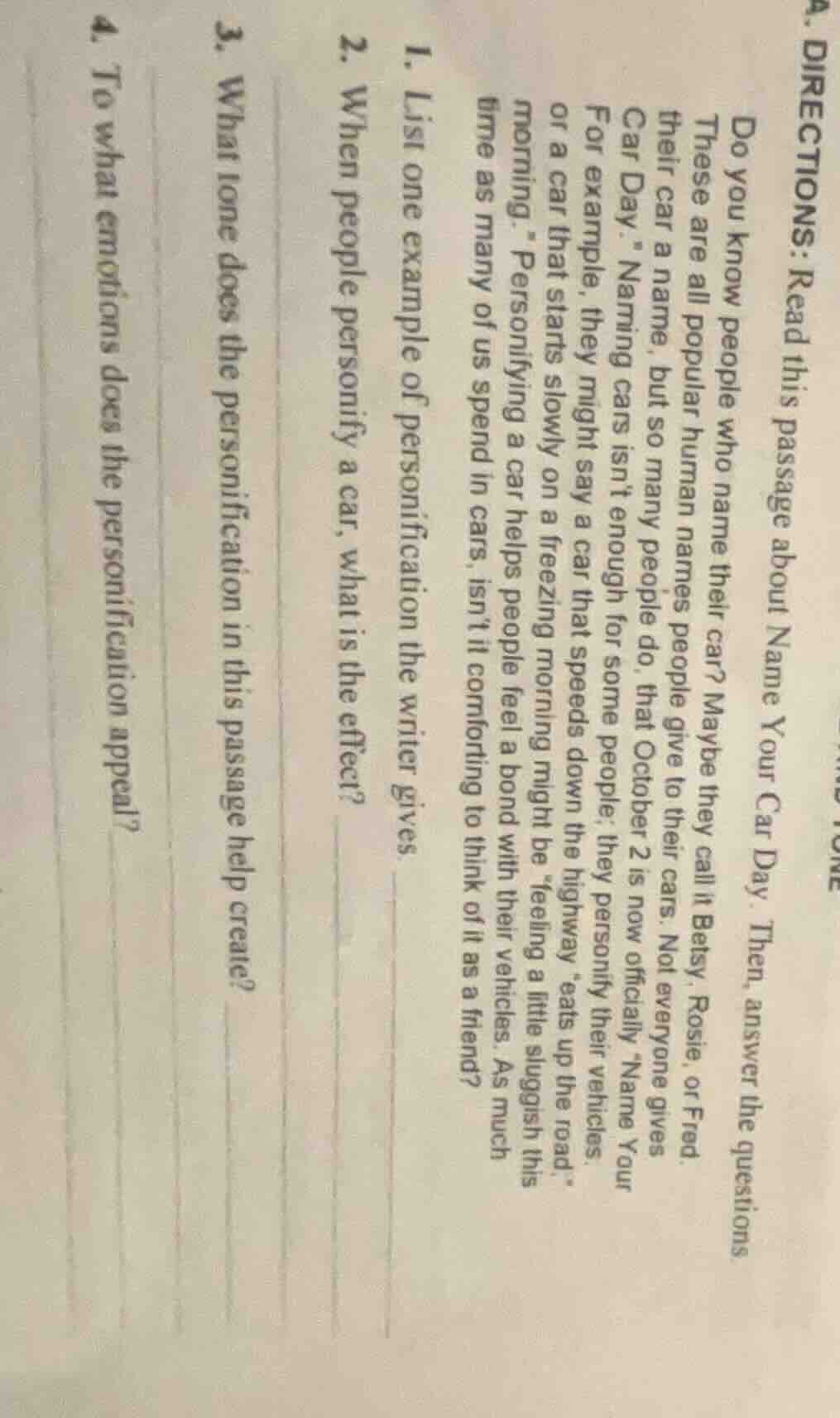 a. directions: read this passage about name your car day. then, answer …