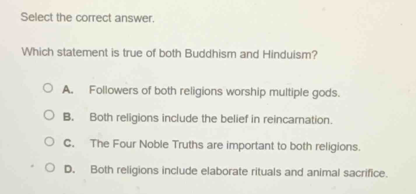 select the correct answer. which statement is true of both buddhism and…