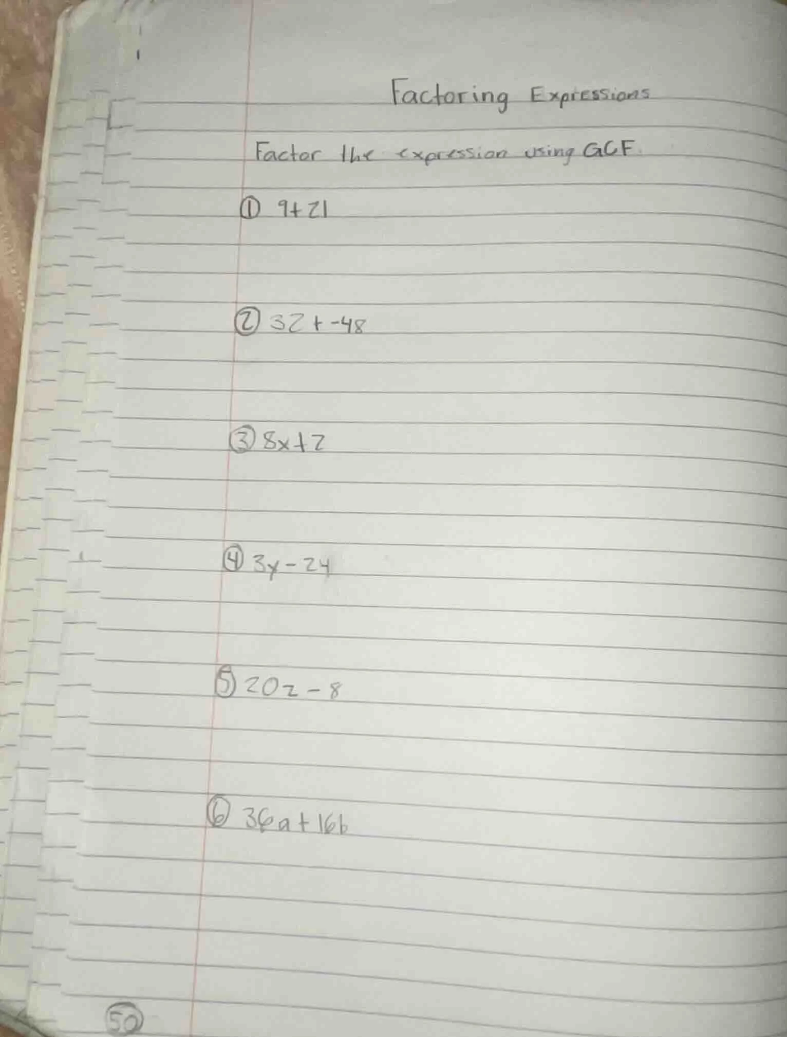 factoring expressions factor the expression using gcf. ① 9 + 21 ② 32 + …