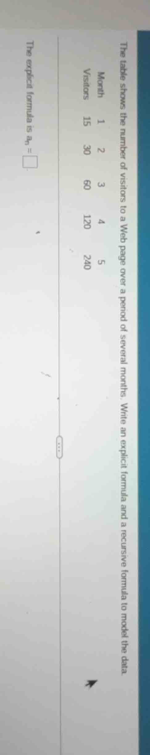 the table shows the number of visitors to a web page over a period of s…