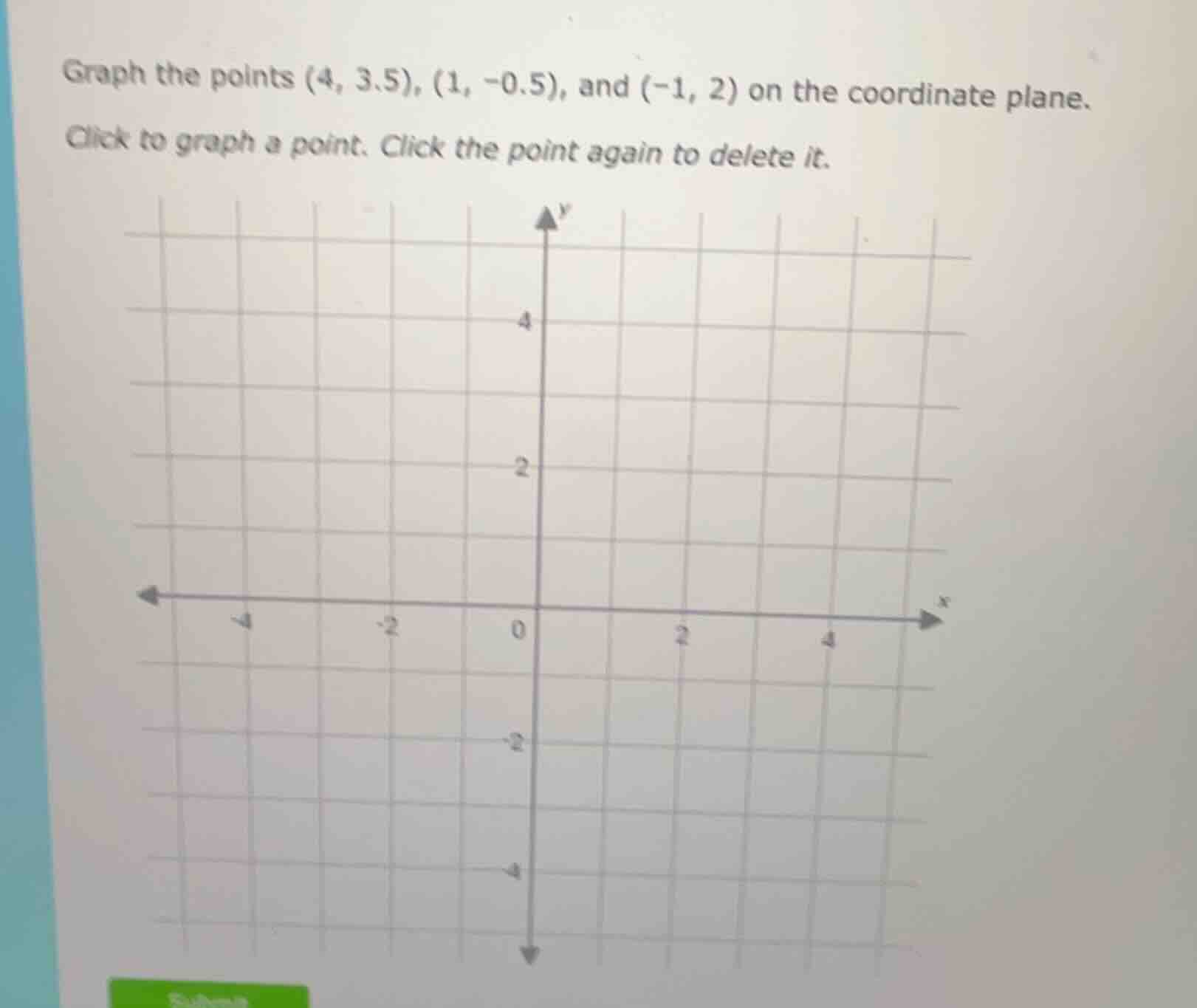 graph the points (4, 3.5), (1, -0.5), and (-1, 2) on the coordinate pla…