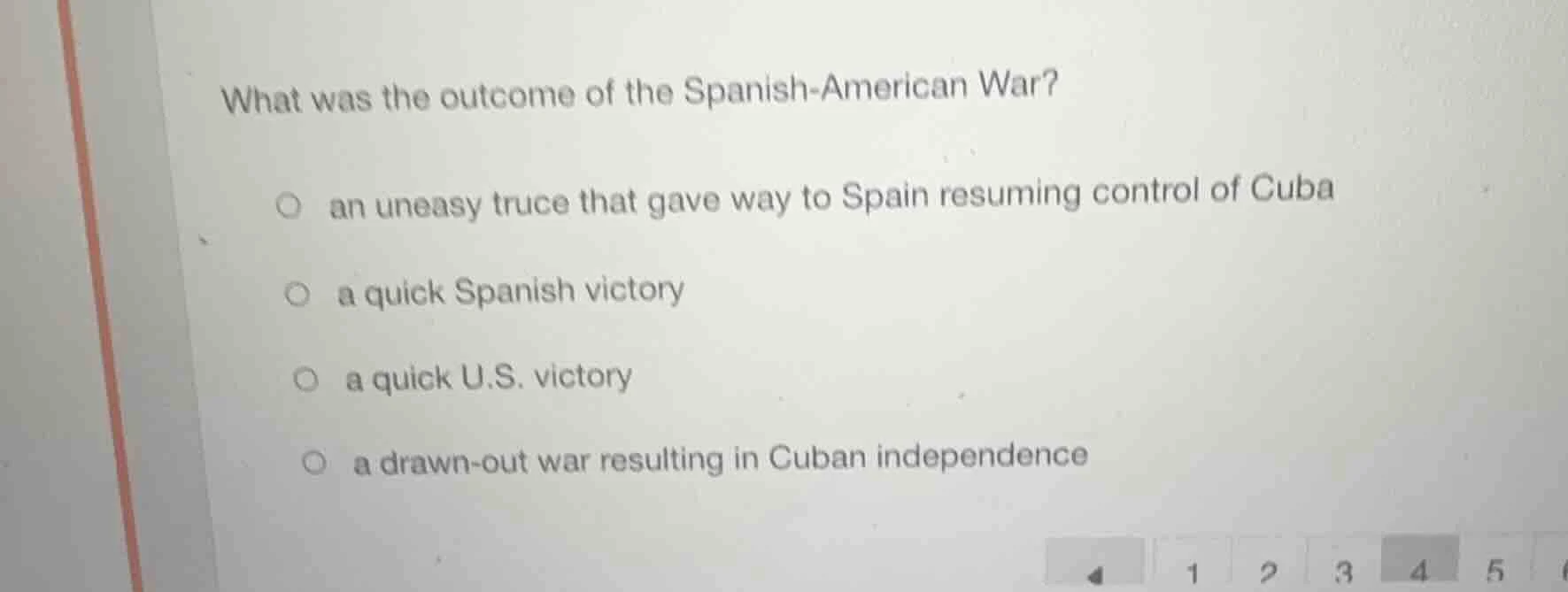 what was the outcome of the spanish - american war? ○ an uneasy truce t…