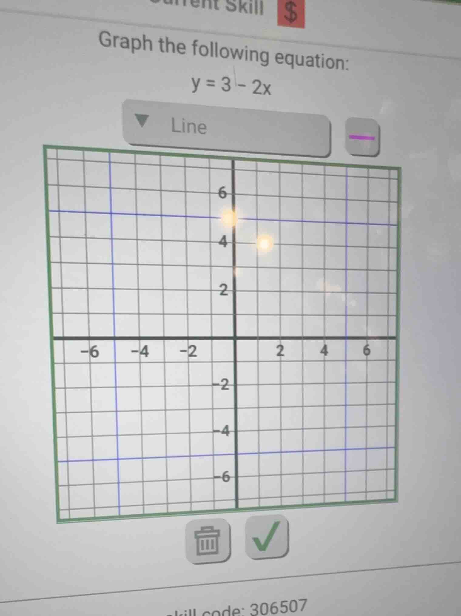 graph the following equation: y = 3 - 2x