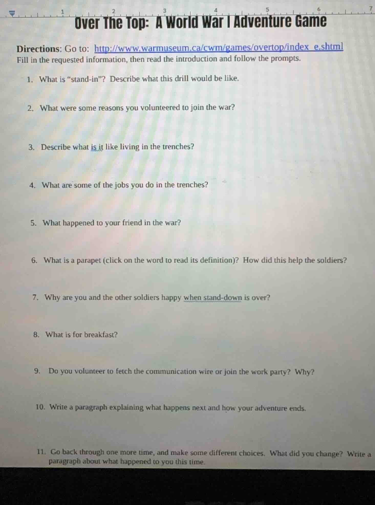 over the top: a world war i adventure game directions: go to: http://ww…