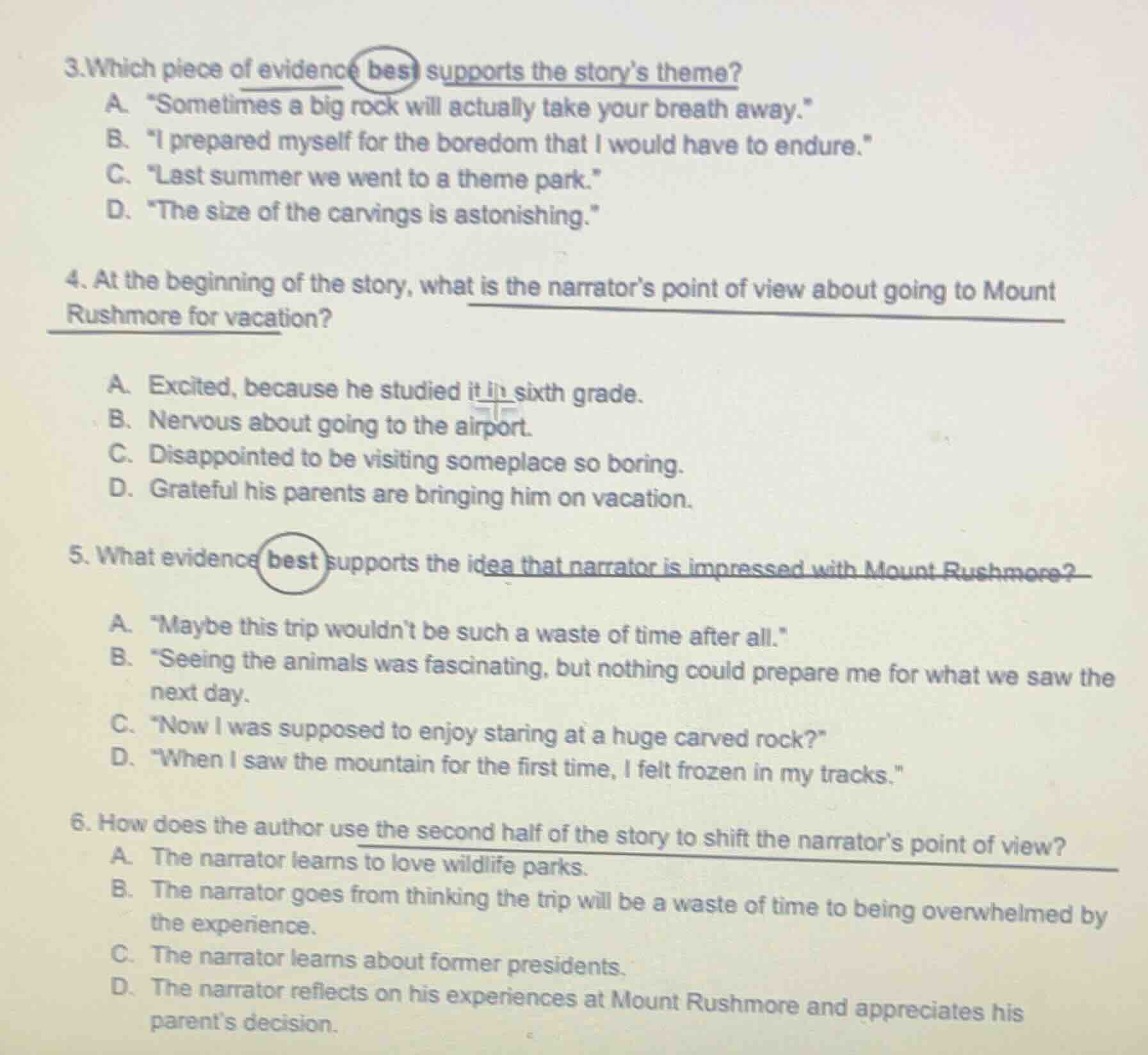 3.which piece of evidence best supports the story’s theme? a. “sometime…