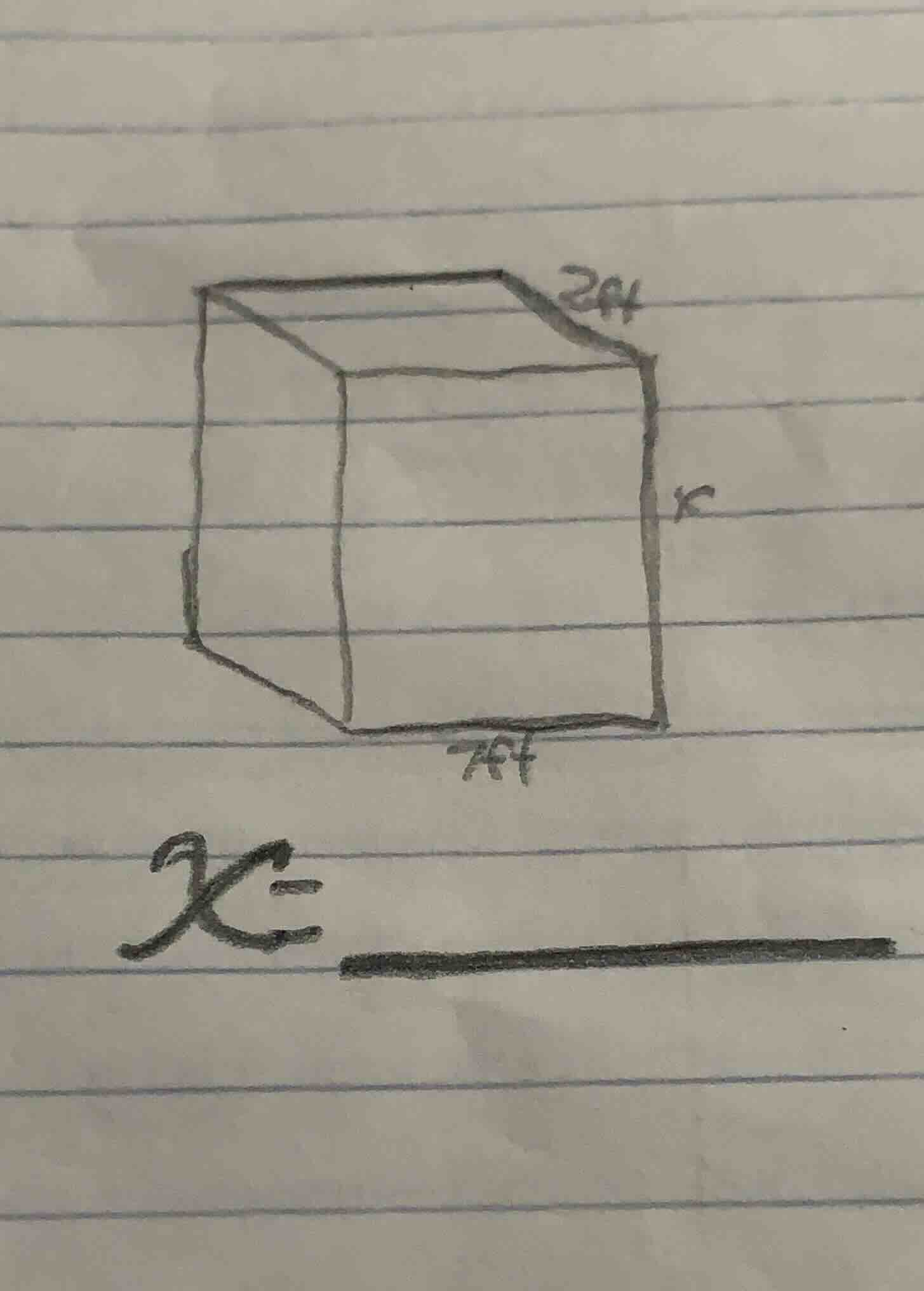 x= (the image shows a three - dimensional figure, with some side length…