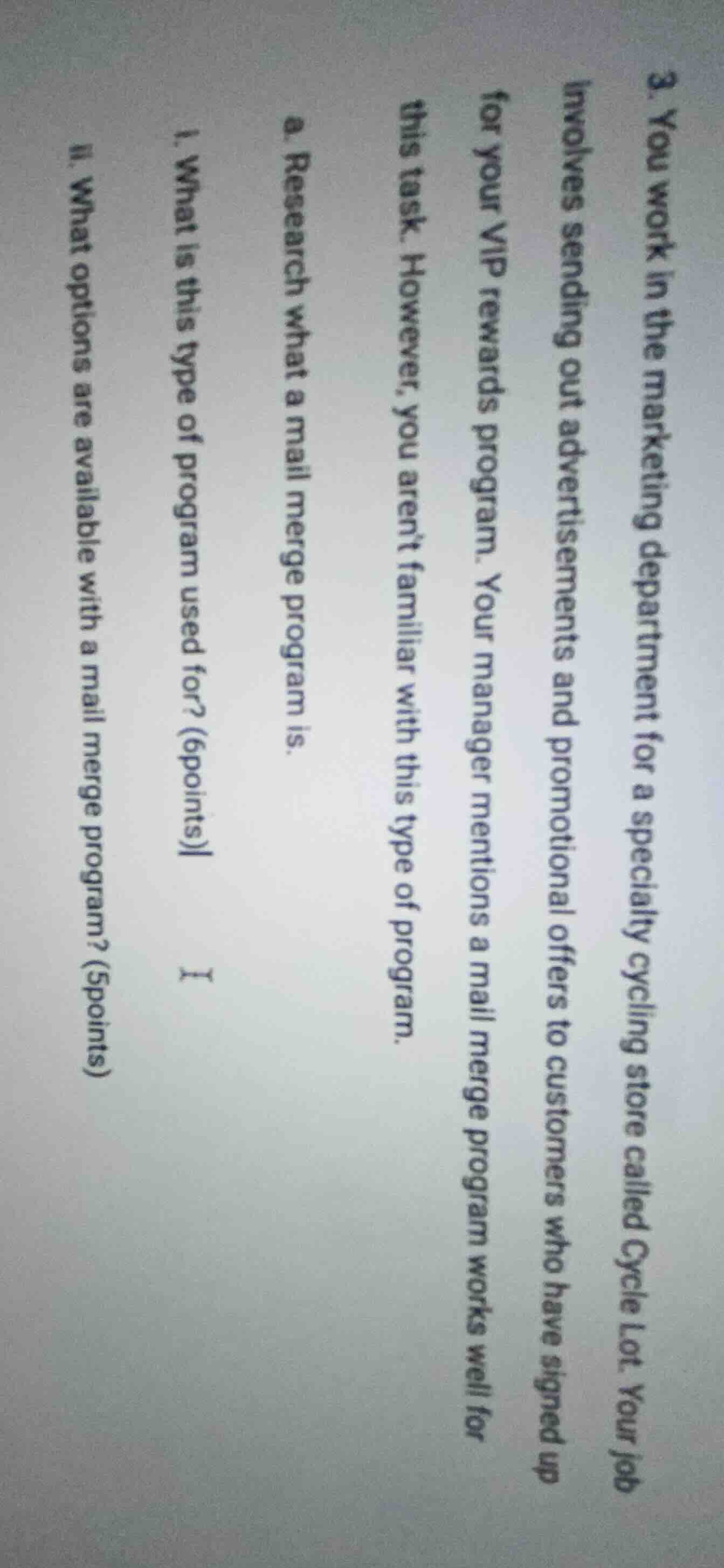 3. you work in the marketing department for a specialty cycling store c…