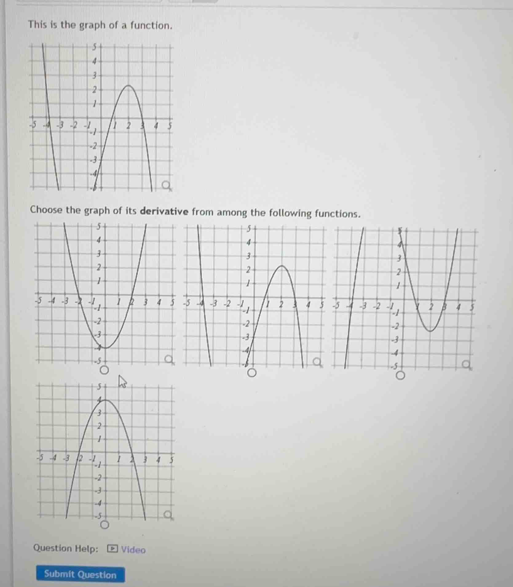 this is the graph of a function. choose the graph of its derivative fro…