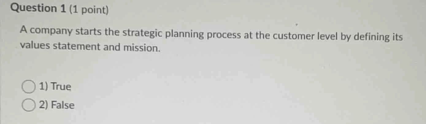 question 1 (1 point) a company starts the strategic planning process at…