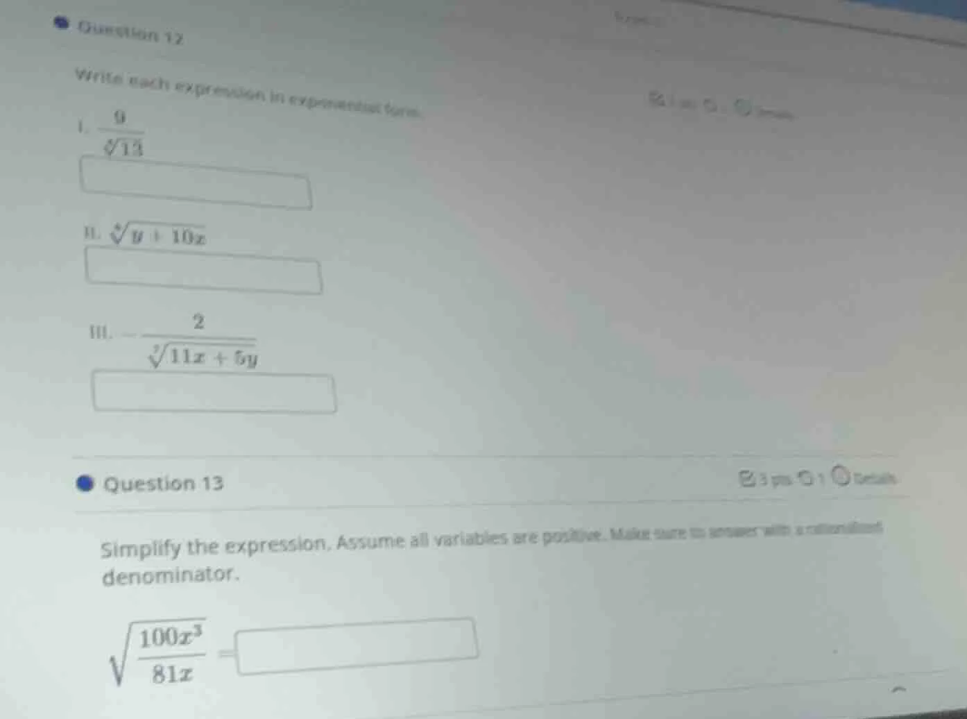 question 12 write each expression in exponential form. i. \\(\\frac{9}{…
