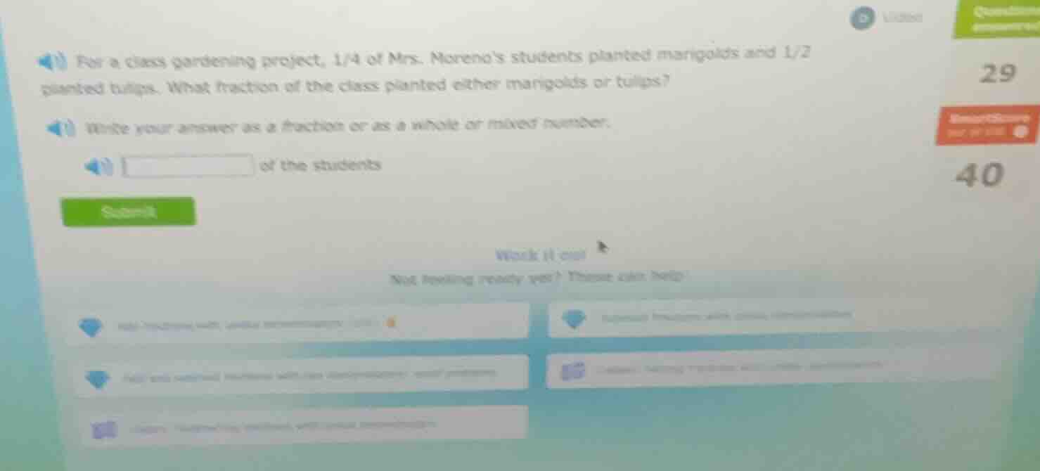 for a class gardening project, 1/4 of mrs. norenas students planted mar…