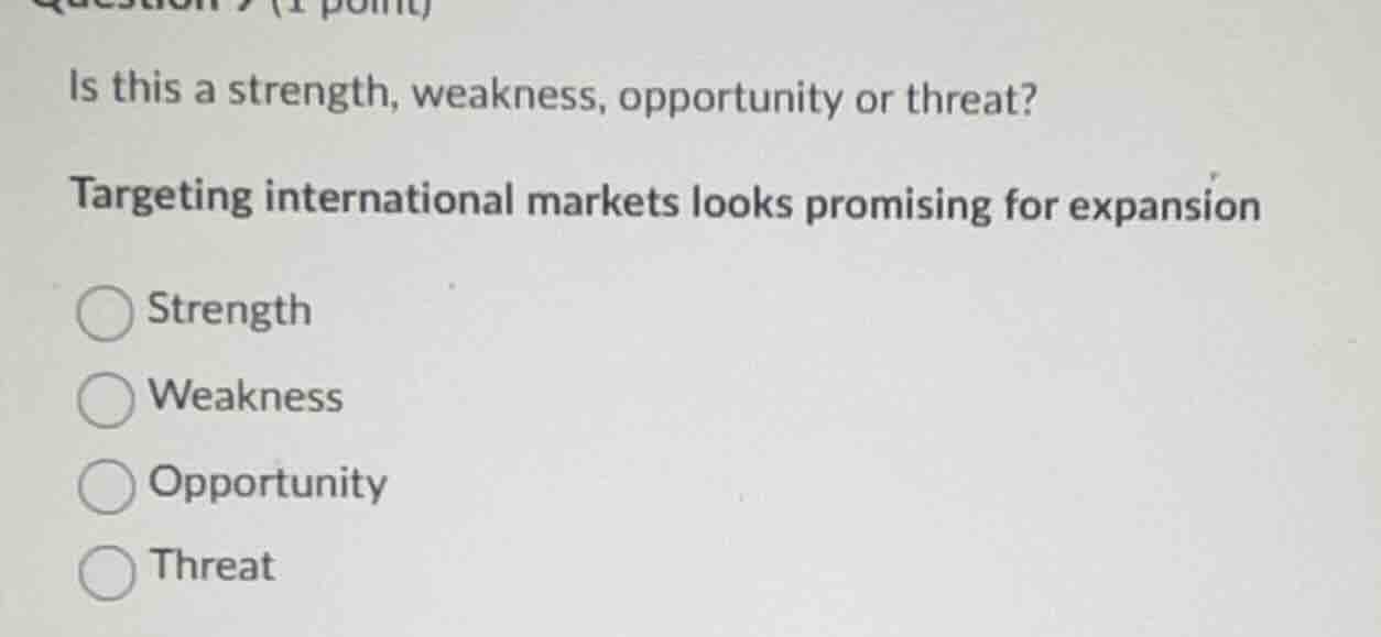 is this a strength, weakness, opportunity or threat? targeting internat…