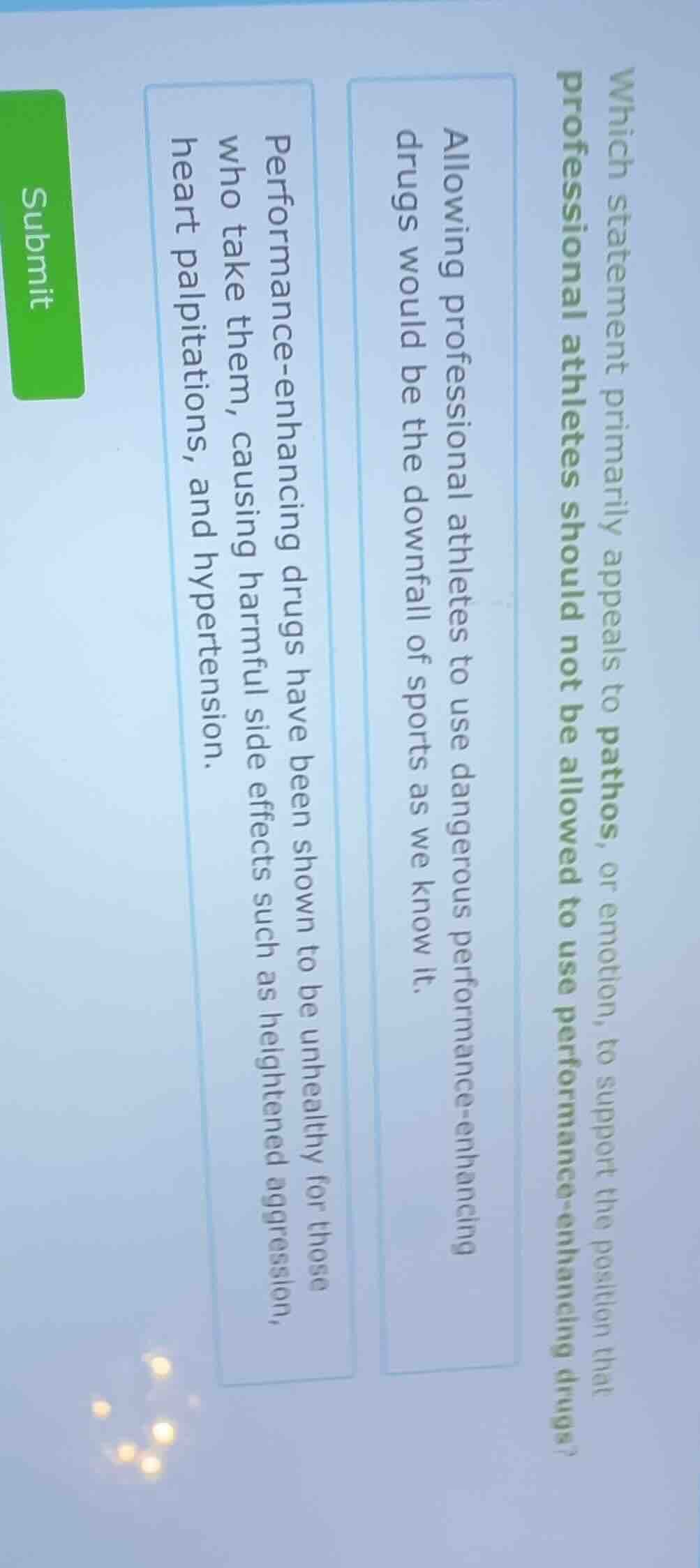which statement primarily appeals to pathos, or emotion, to support the…