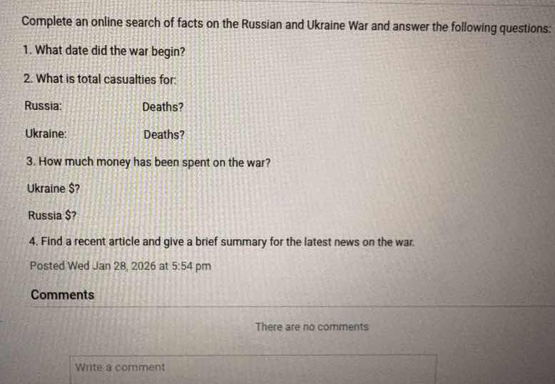complete an online search of facts on the russian and ukraine war and a…