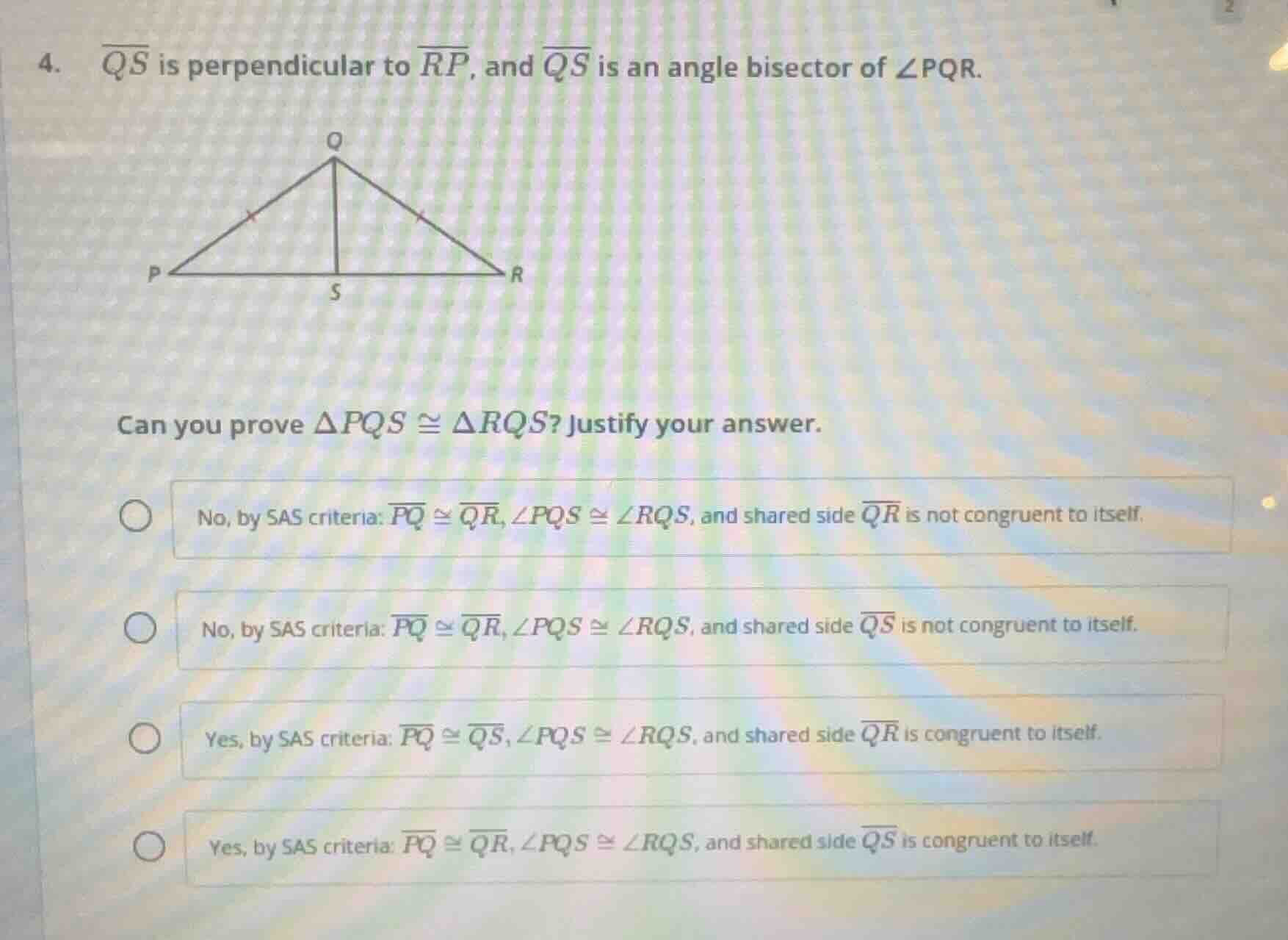 4. $overline{qs}$ is perpendicular to $overline{rp}$, and $overline{qs}…