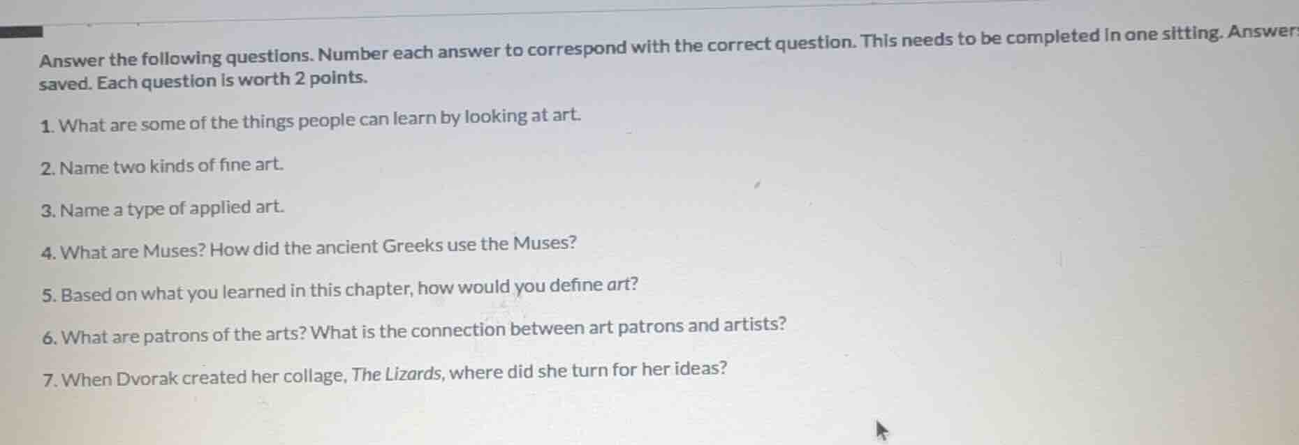 answer the following questions. number each answer to correspond with t…