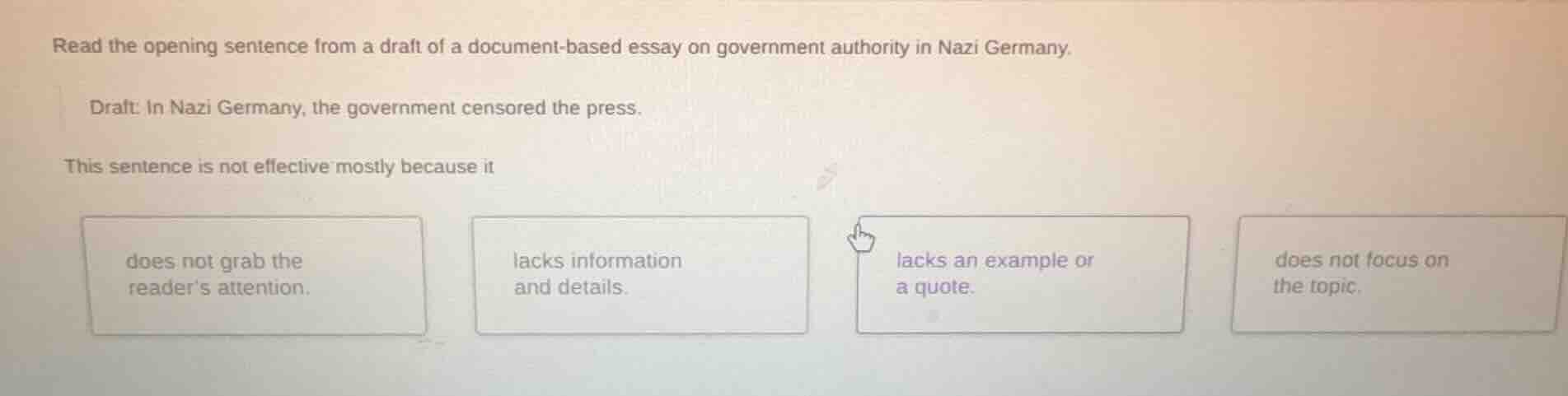 read the opening sentence from a draft of a document - based essay on g…