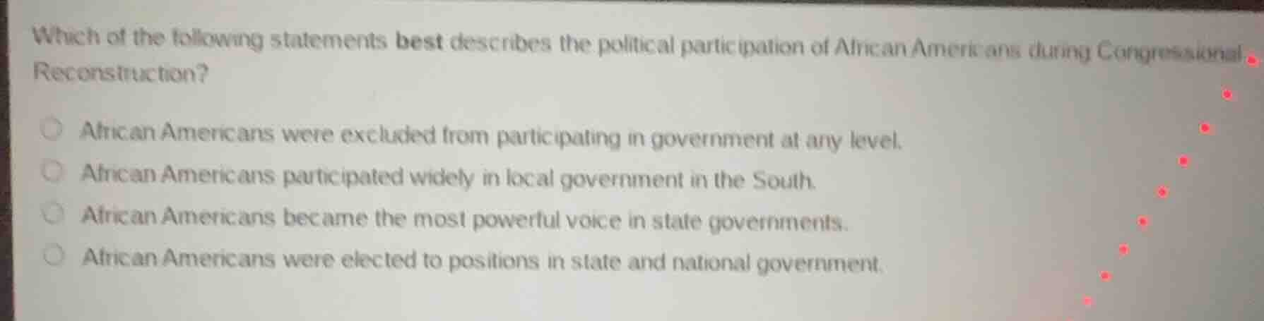 which of the following statements best describes the political particip…