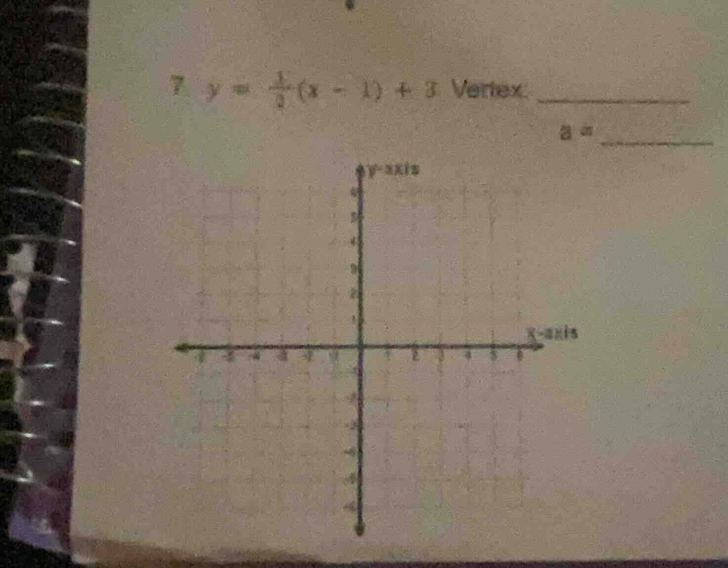 7. $y = \\frac{1}{2}(x - 1) + 3$ vertex: ____________
