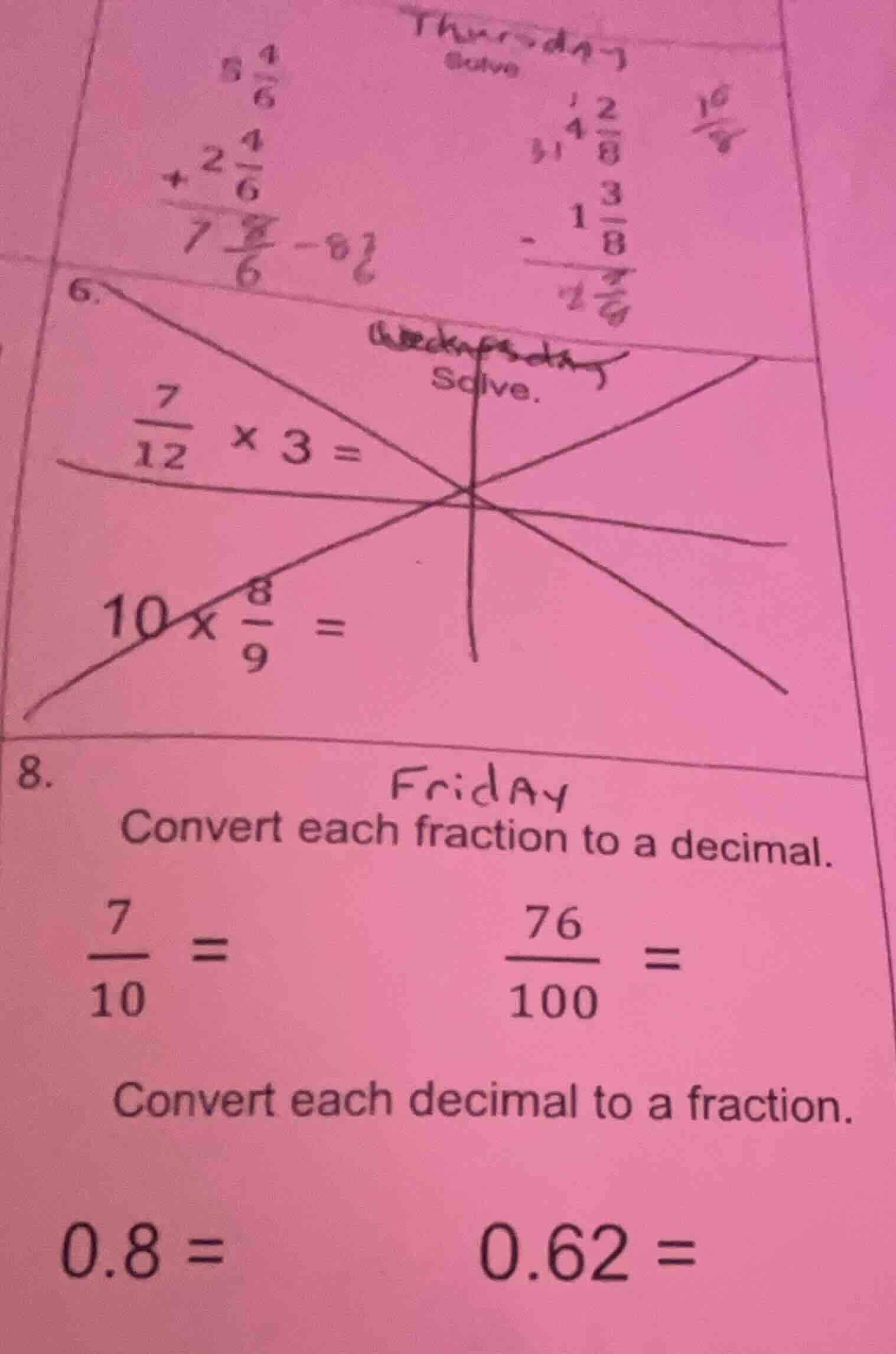 thursday solve $5\\frac{4}{6}$ $+2\\frac{4}{6}$ $overline{7\\frac{8}{6}…