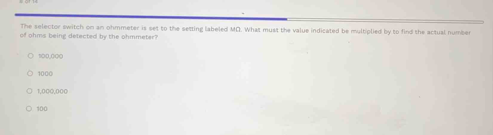 the selector switch on an ohmmeter is set to the setting labeled mω. wh…